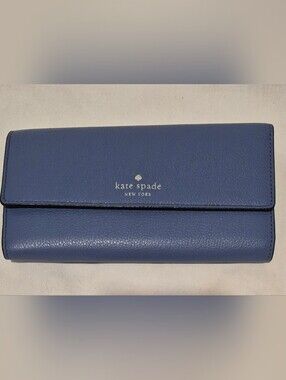 Kate Spade Blue Pebbled LeatherTrifold Wallet